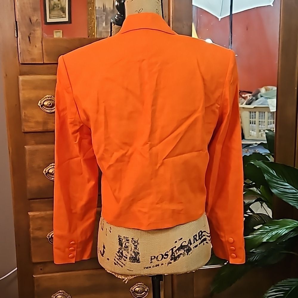 Horchow 100% Linen Orange Cropped Jacket Blazer Size 4 Single Button - Picture 6 of 11